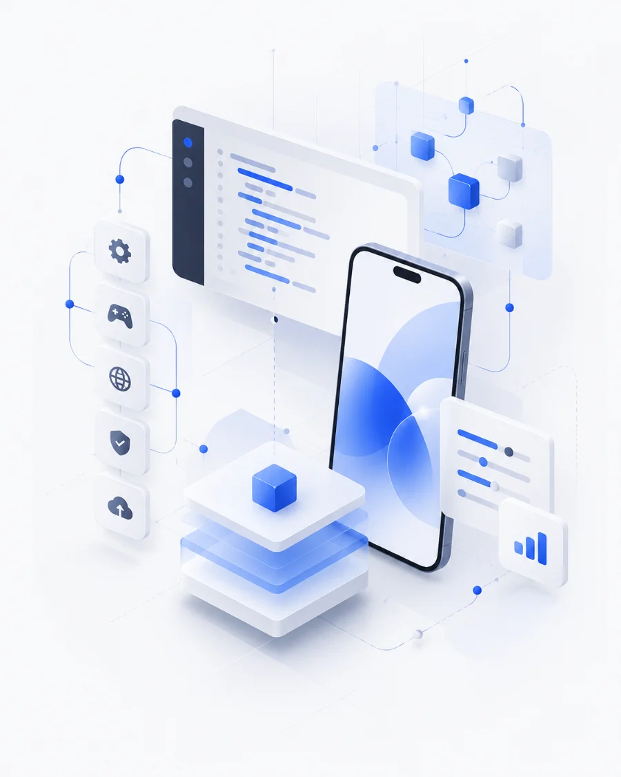 Abstract Unity development systems illustration